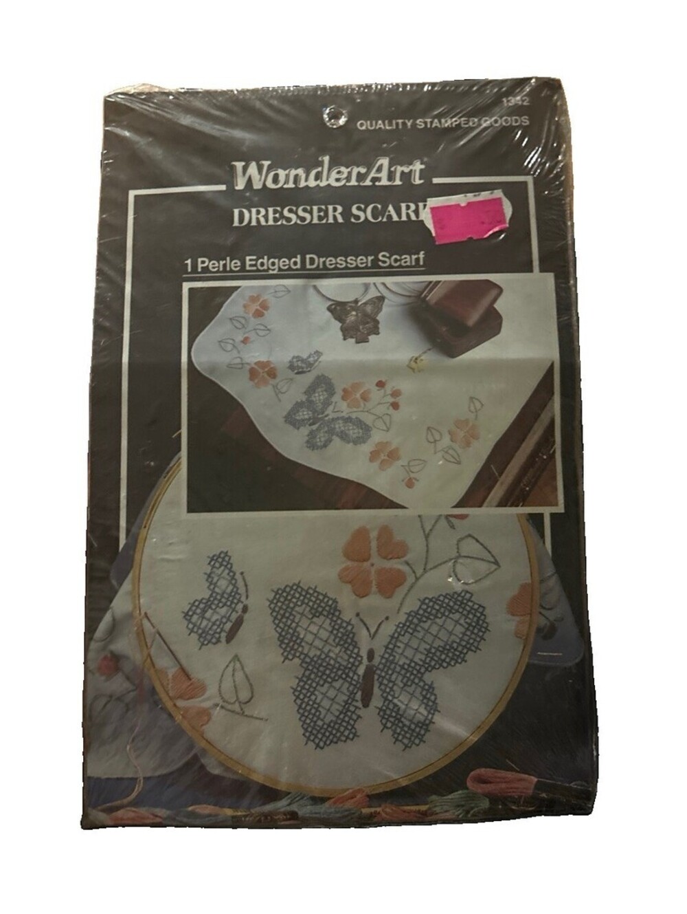 WonderArt 6 Stamped Cross Stitch Quilt Blocks Butterfly Circle #1989